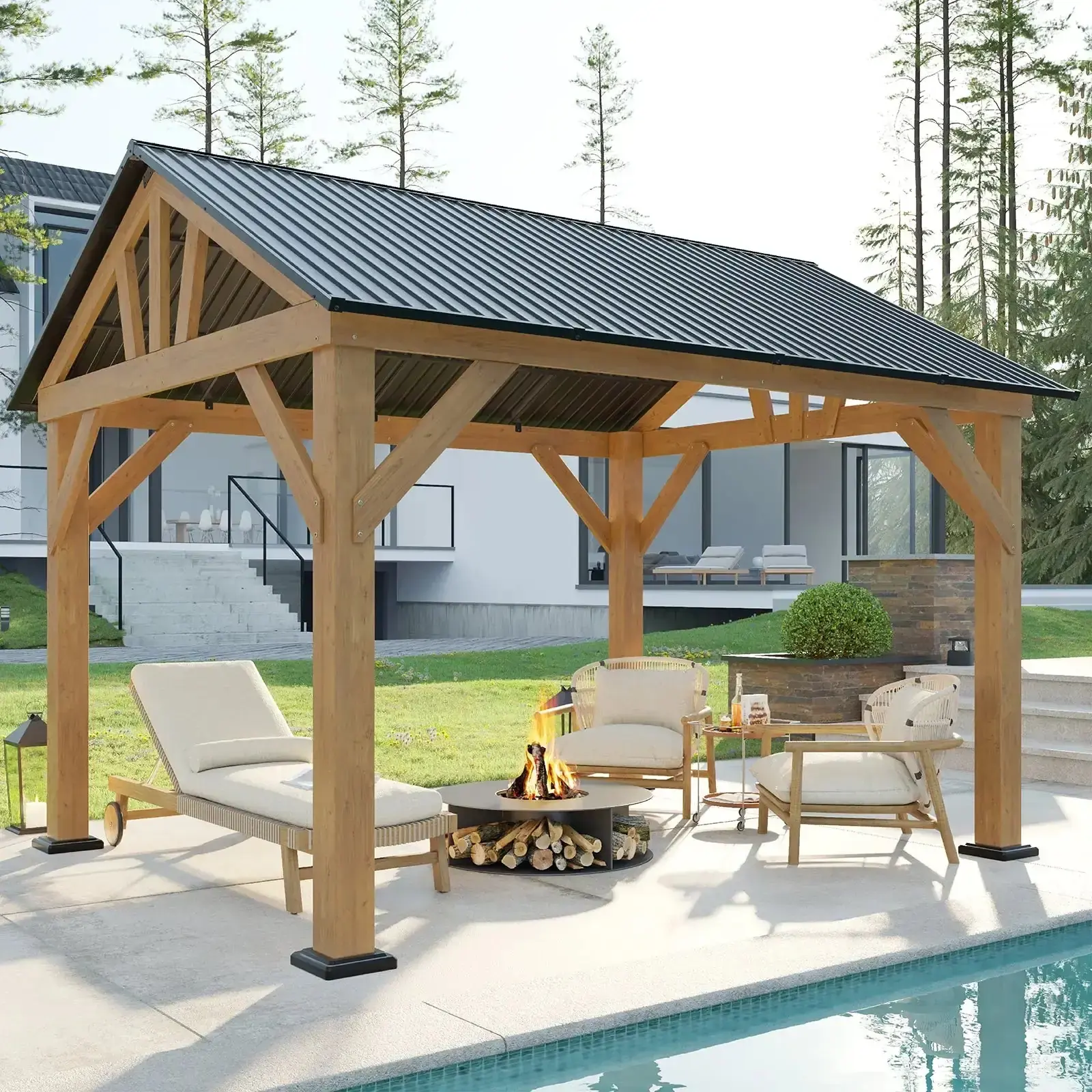Amerlife Avalon Wood Gazebo 10 x 12 ft