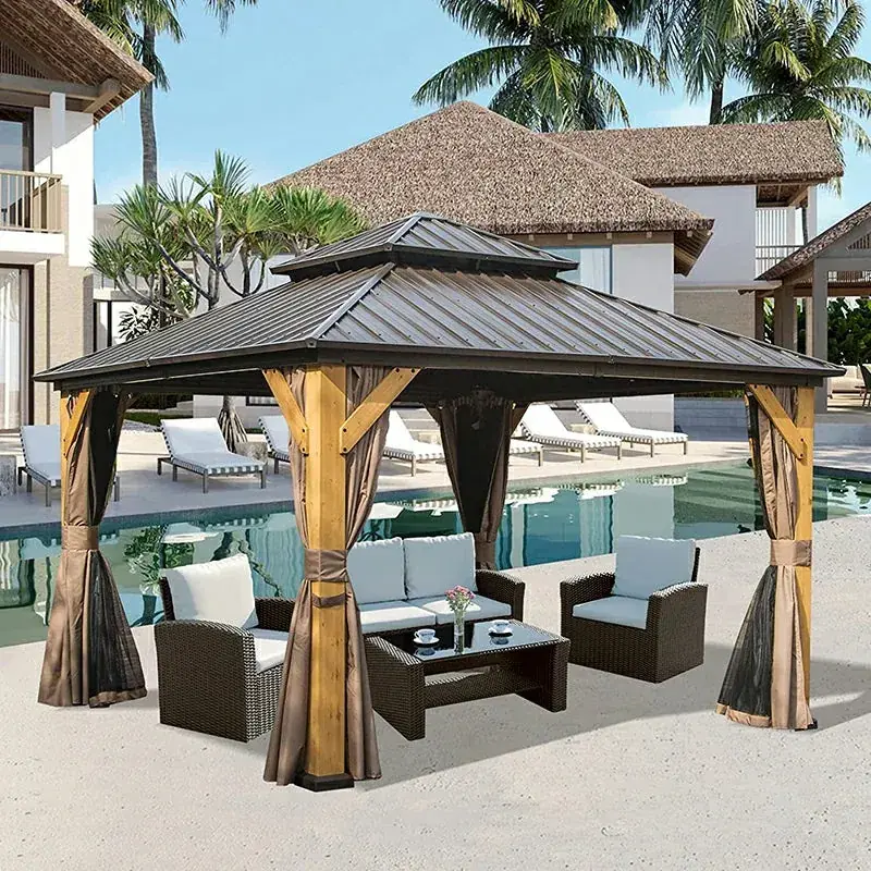 Domi Outdoor Living Cedar Hardtop Gazebo 12 x 12 ft