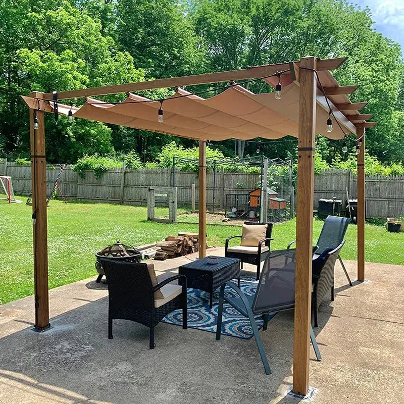 Domi Outdoor Living Fabric Top Wood-look Pergola 10 x 13 ft