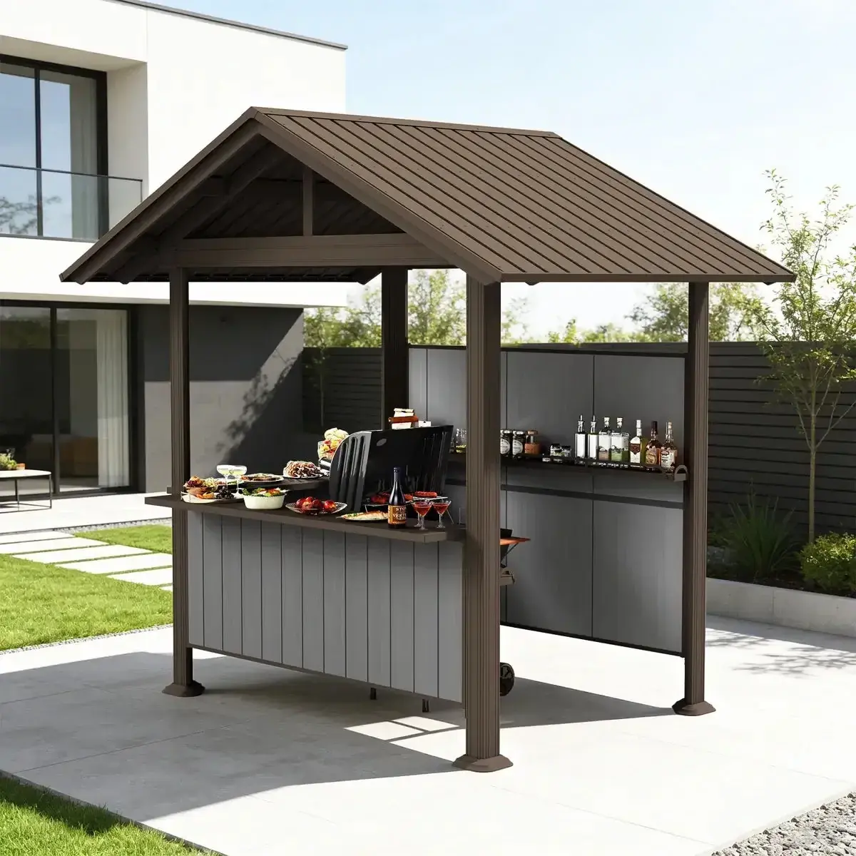 Domi Outdoor Living Grill Gazebo Gable Roof in Brown