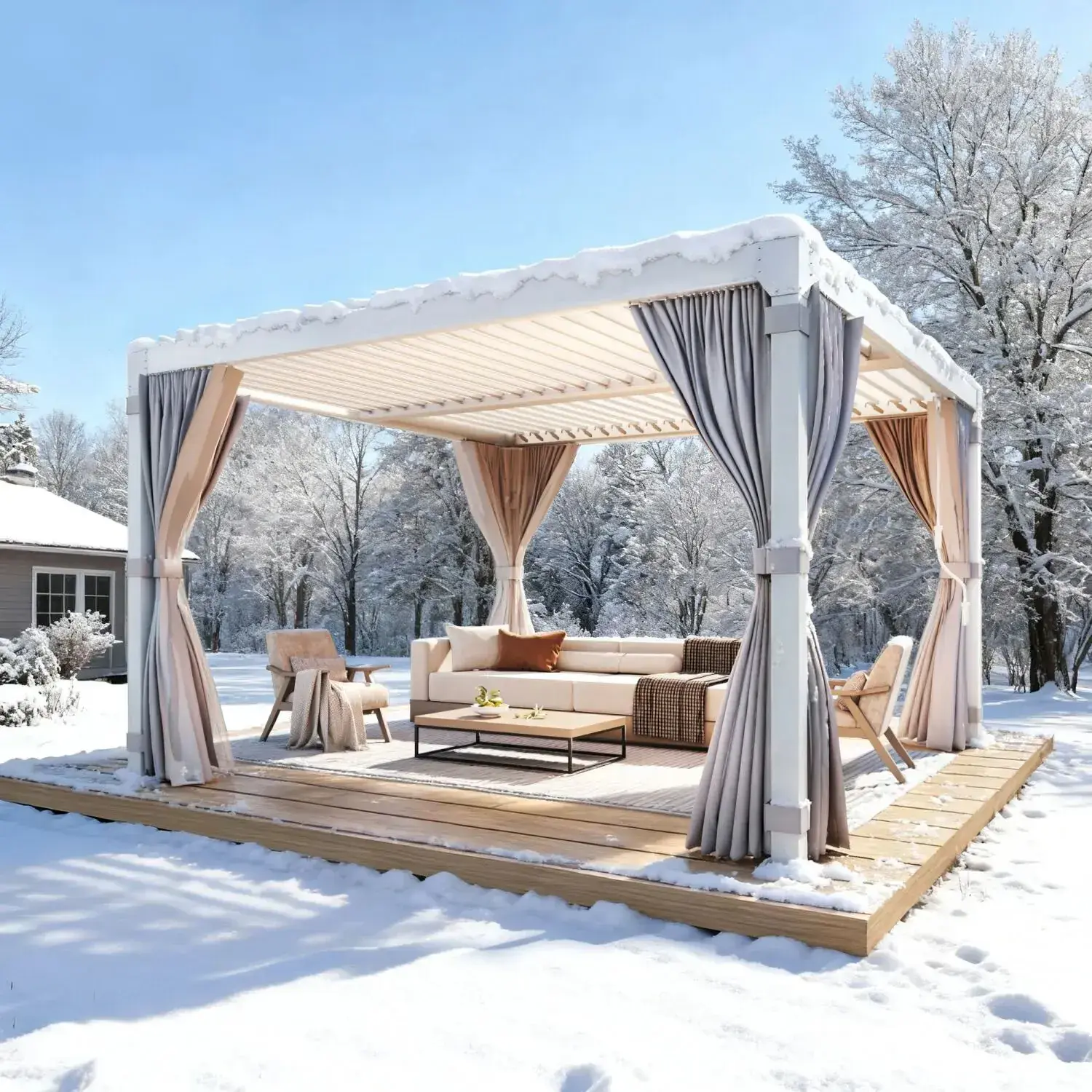 EROMMY Louvered Pergola with Adjustable Rainproof Roof 10 x 10 ft in White