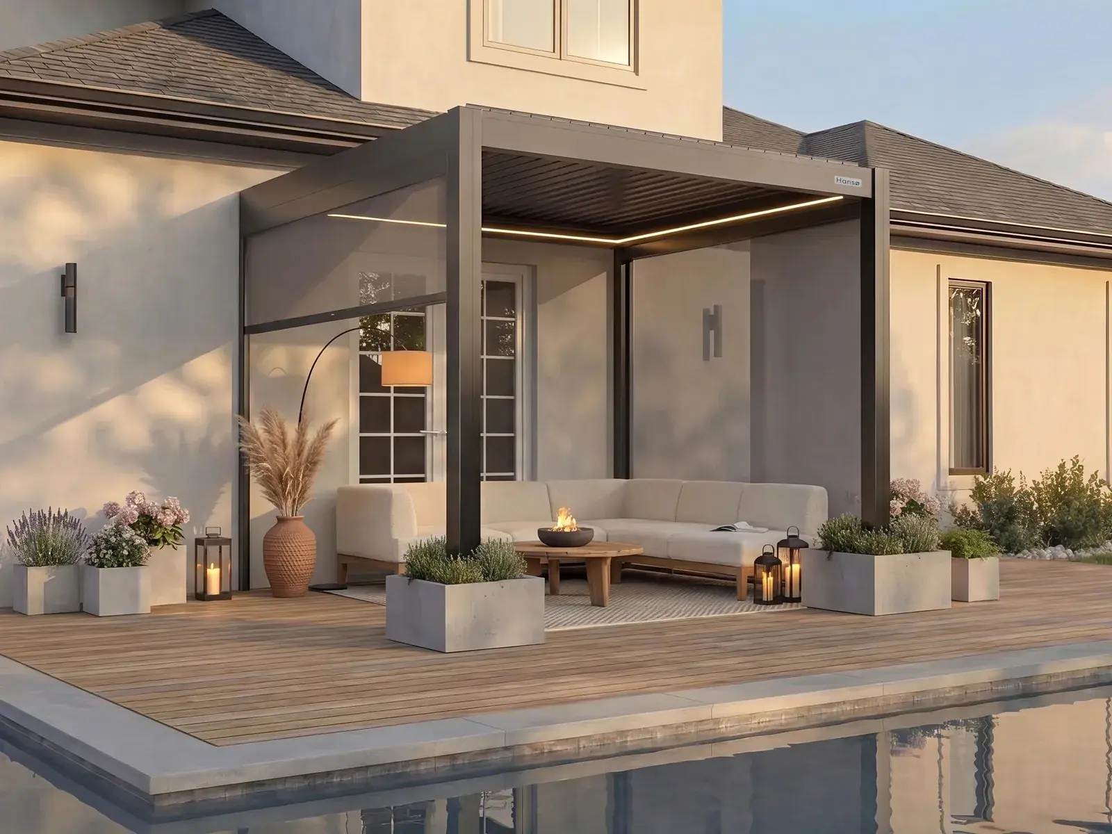 Hans√∏ Horizon Smart Pergola 10 x 10 ft in Dark Gray