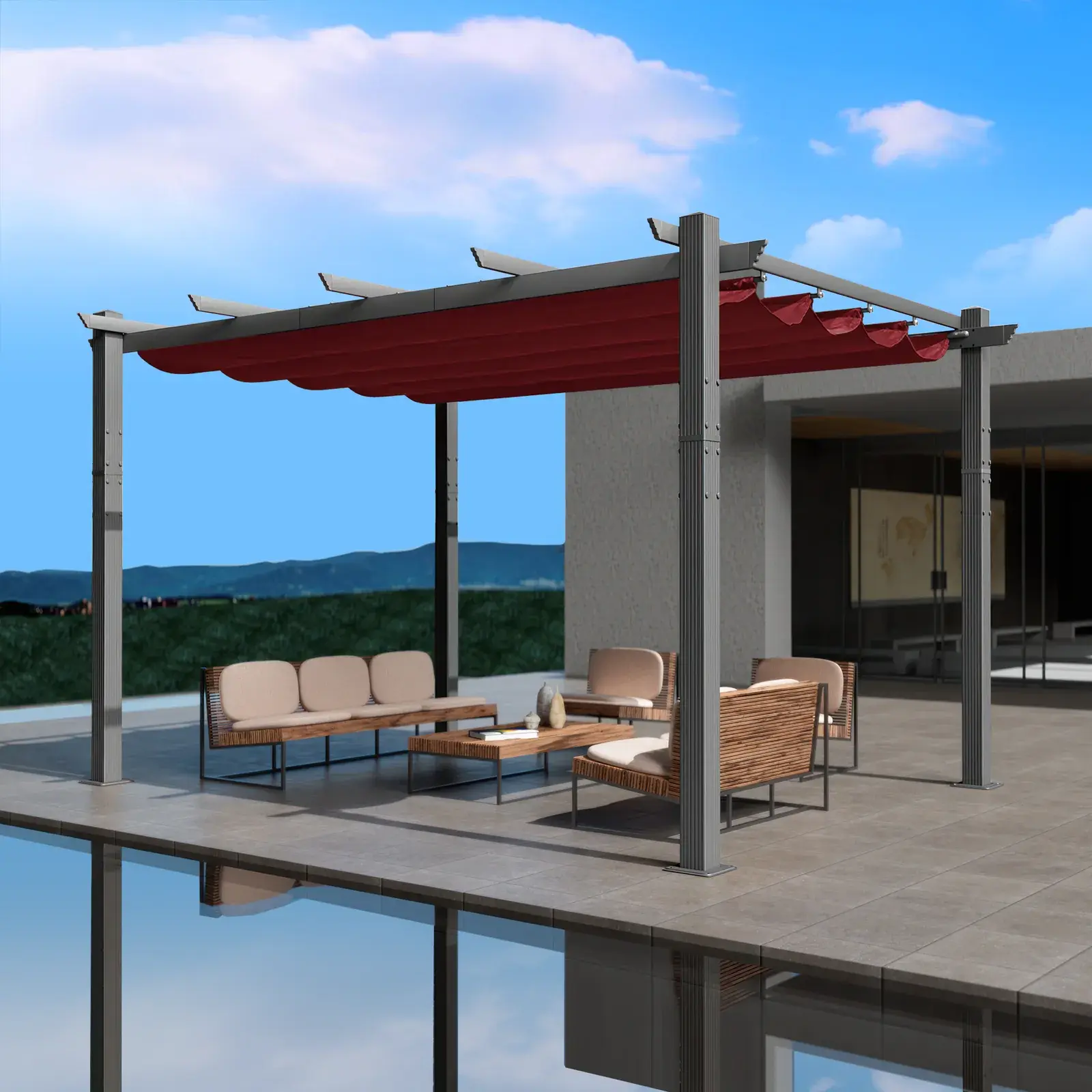 Kozyard Atlantics Pergola in Burgundy canopy