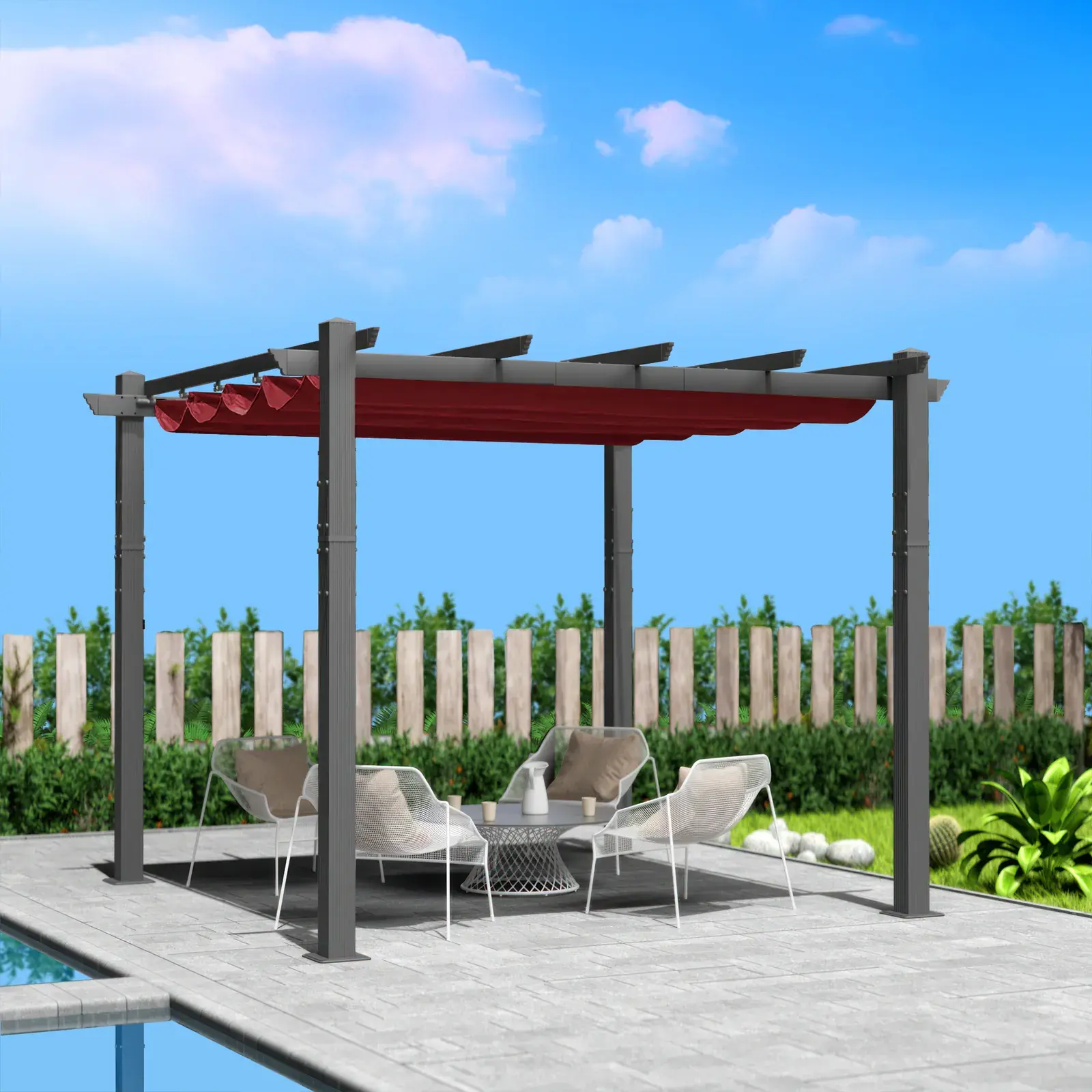 Kozyard Morgan Fabric Top Pergola 10 x 10 ft in Burgundy canopy