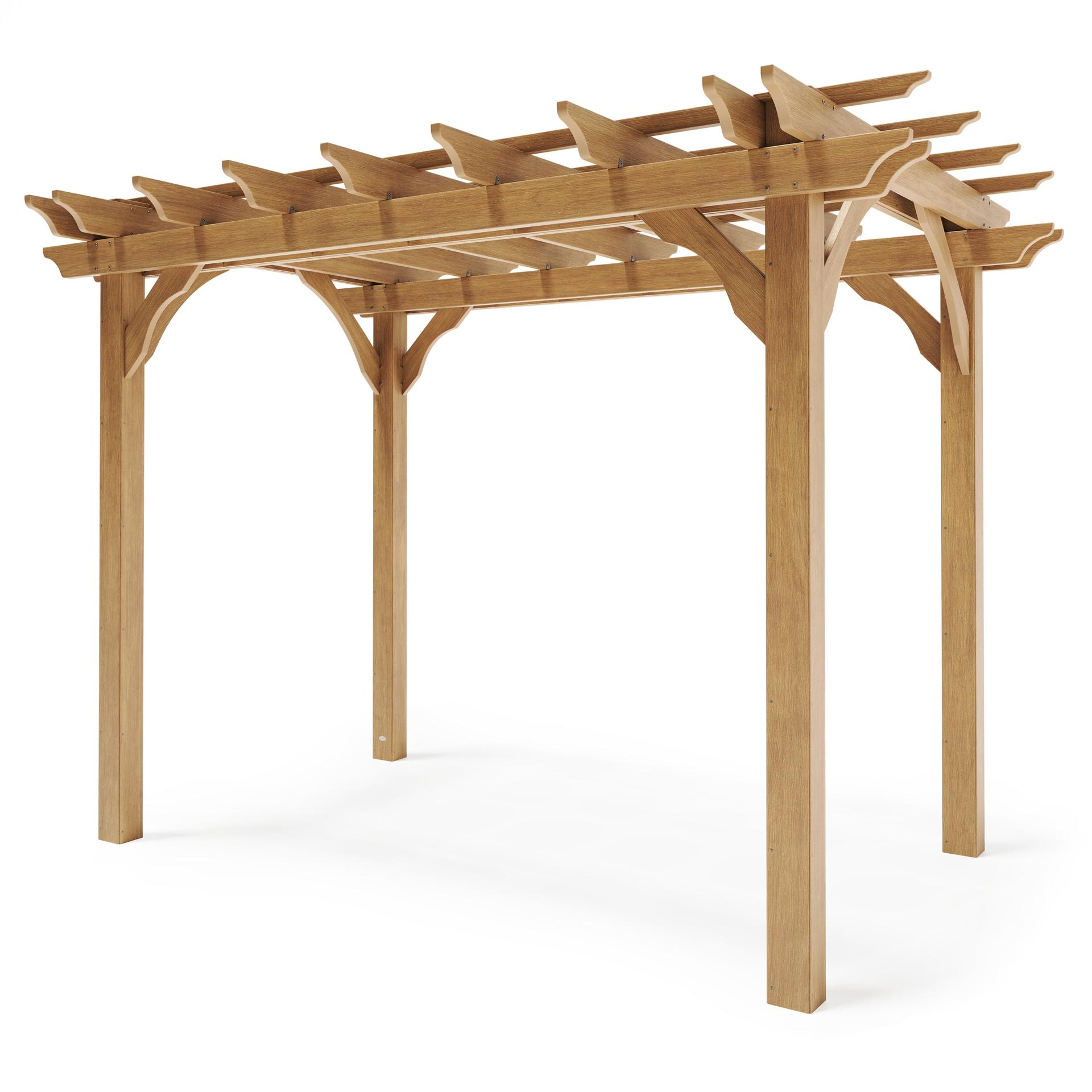 POLYWOOD Westgrove 8 x 12 ft pergola in Natural, an open-slat roof on four posts with curved corner braces