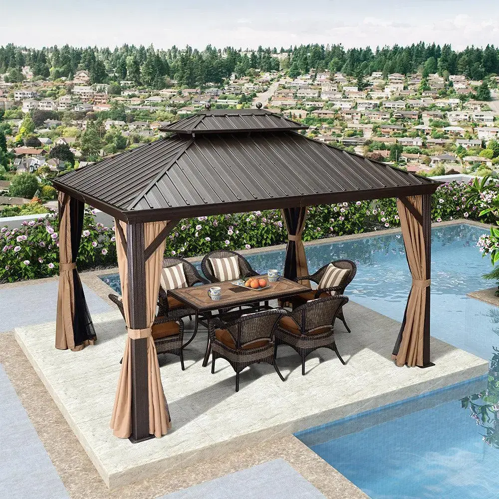 Purple Leaf Bronze Garden Hardtop Gazebo 10 x 12 ft
