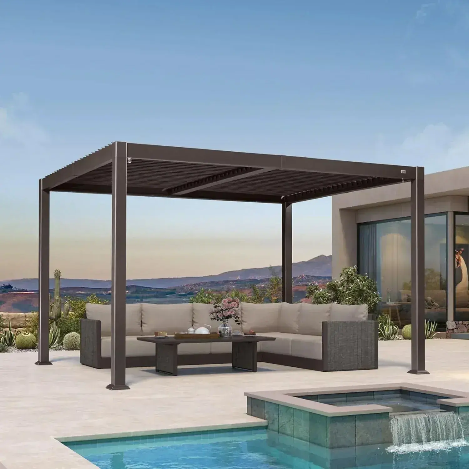 Purple Leaf Caesar Louvered Pergola 10 x 10 ft in Bronze