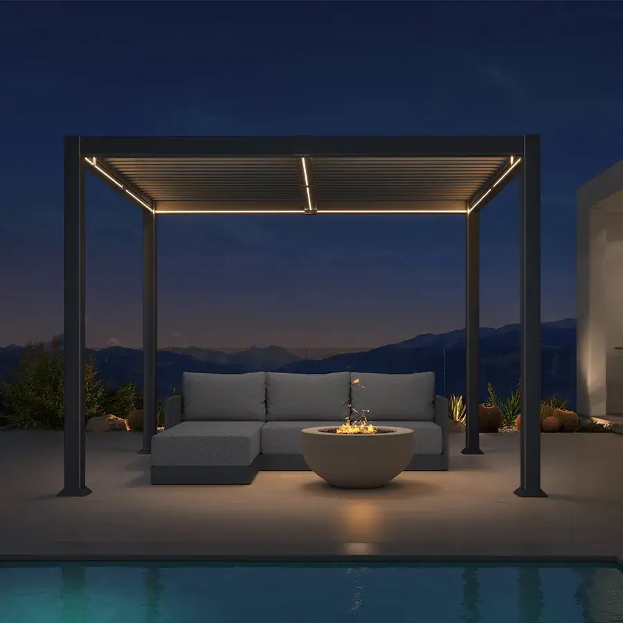 Purple Leaf Caesar Solar LED Louvered Pergola 8 x 10 ft in Grey