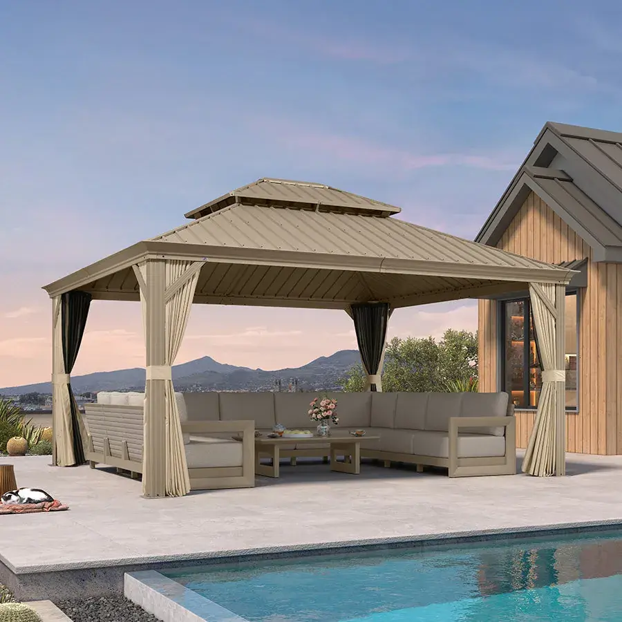 Purple Leaf Champagne Backyard Hardtop Gazebo 13 x 15 ft