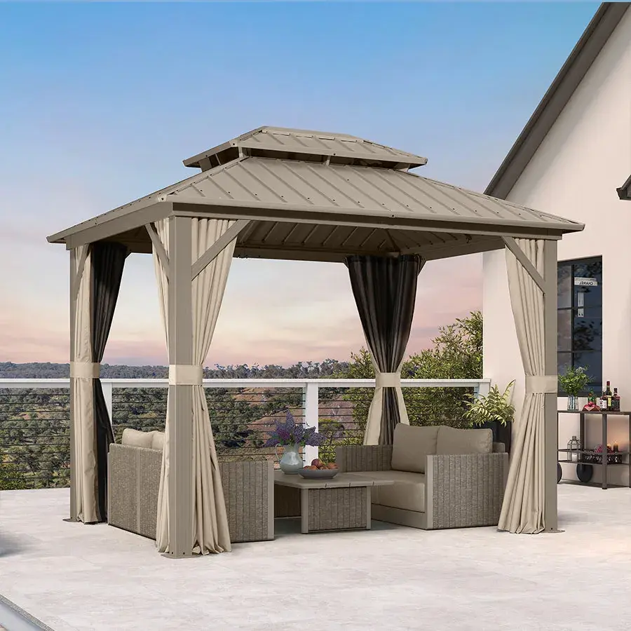 Purple Leaf Champagne Deck Hardtop Gazebo 8 x 10 ft