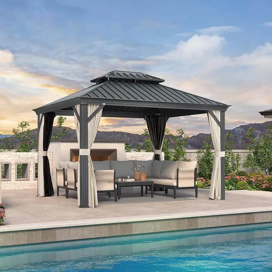 Purple Leaf Grey Frame Pavilion Gazebo 10 x 12 ft