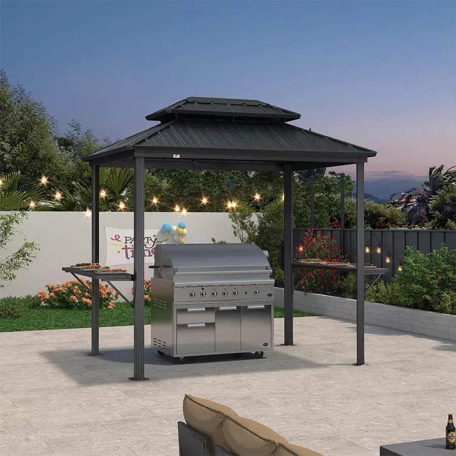 Purple Leaf Grey Hardtop Grill Gazebo 6 x 8 ft