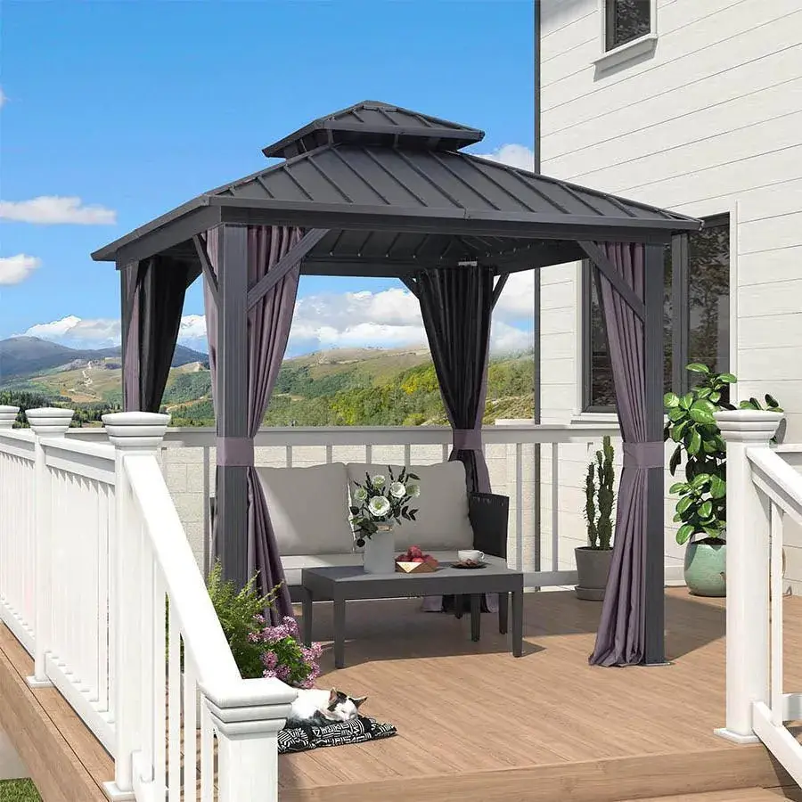 Purple Leaf Grey Heavy-Duty Hardtop Gazebo 8 x 8 ft
