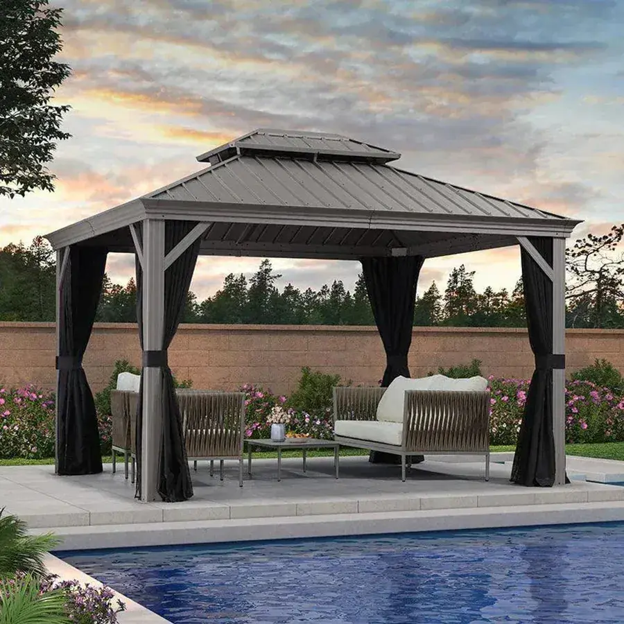 Purple Leaf Light Grey Pool Hardtop Gazebo 10 x 12 ft