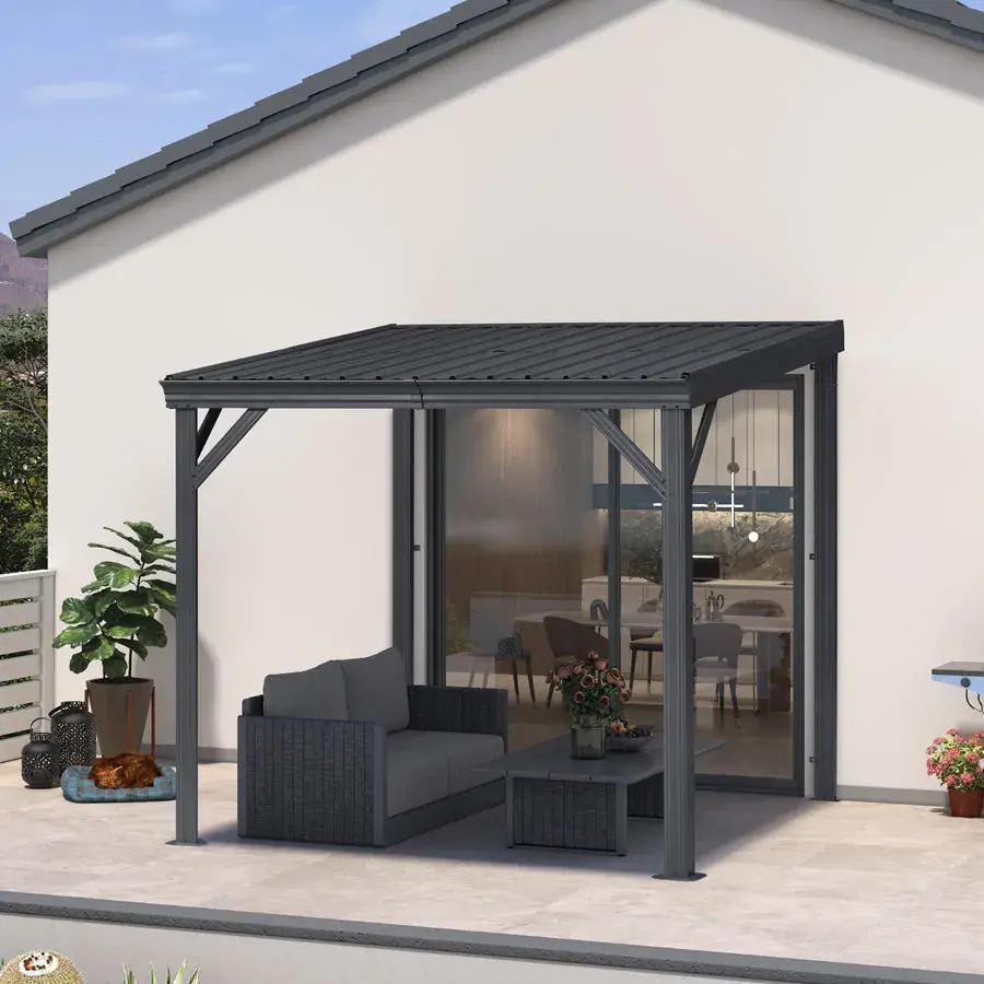 Purple Leaf Lean-To Gazebo, Metal Roof 8 x 8 ft