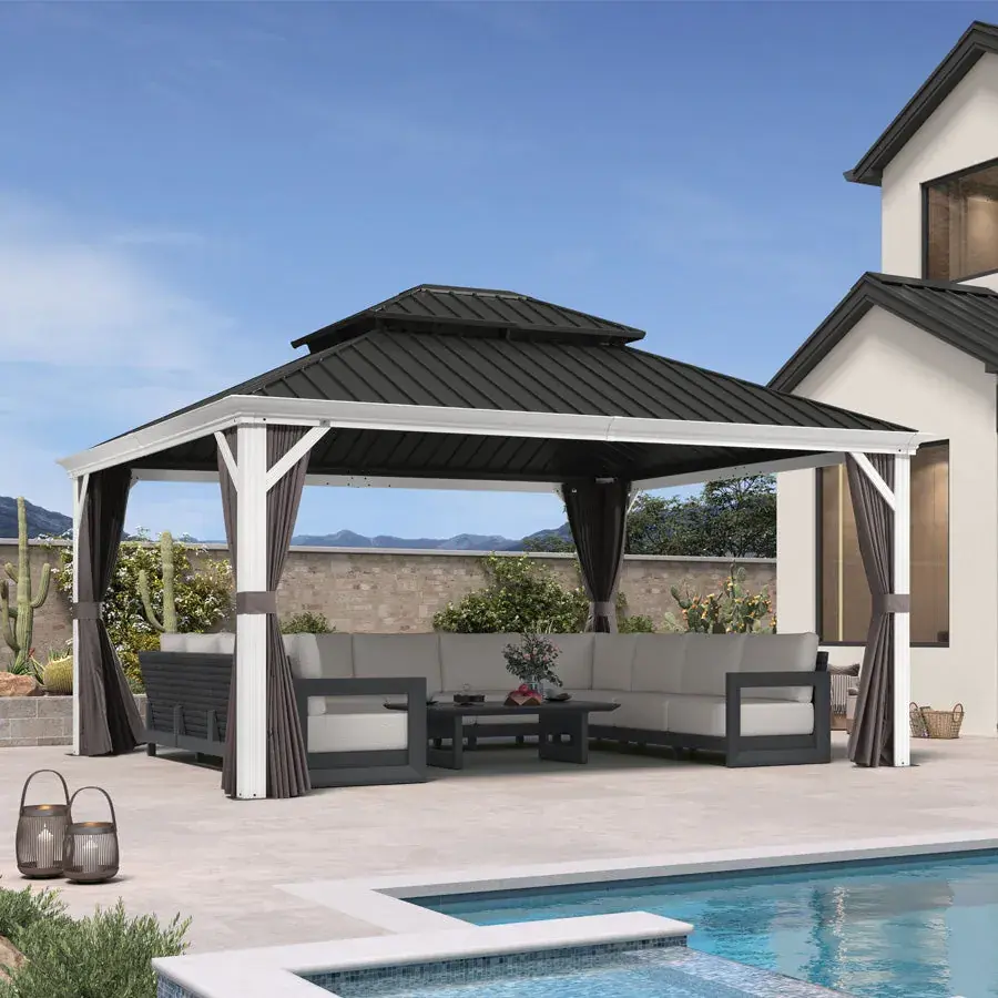 Purple Leaf White Modern Patio Hardtop Gazebo 13 x 15 ft