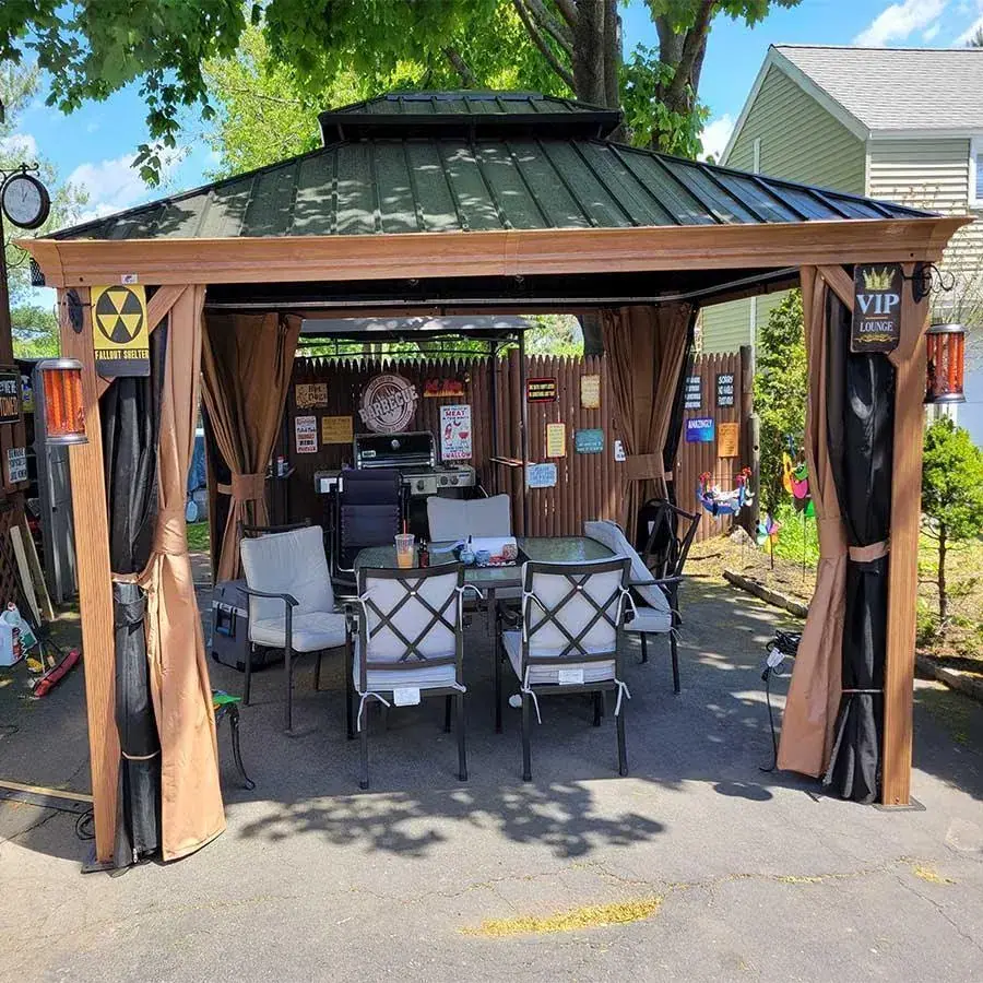 Purple Leaf Wood Grain Hardtop Gazebo 10 x 12 ft
