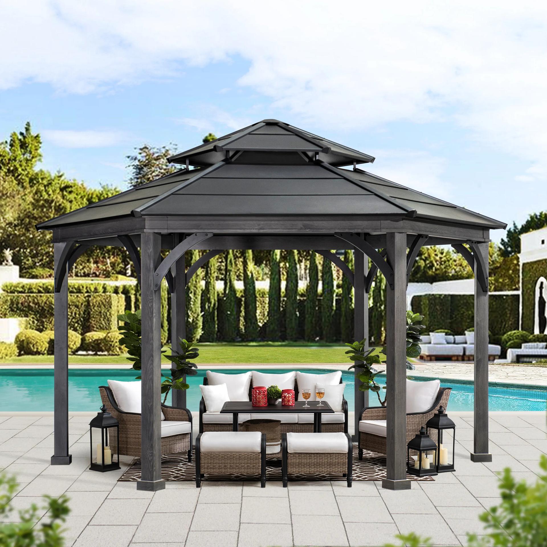 Sunjoy Ashland Hexagonal Hardtop Gazebo 14.6 x 14.6 ft