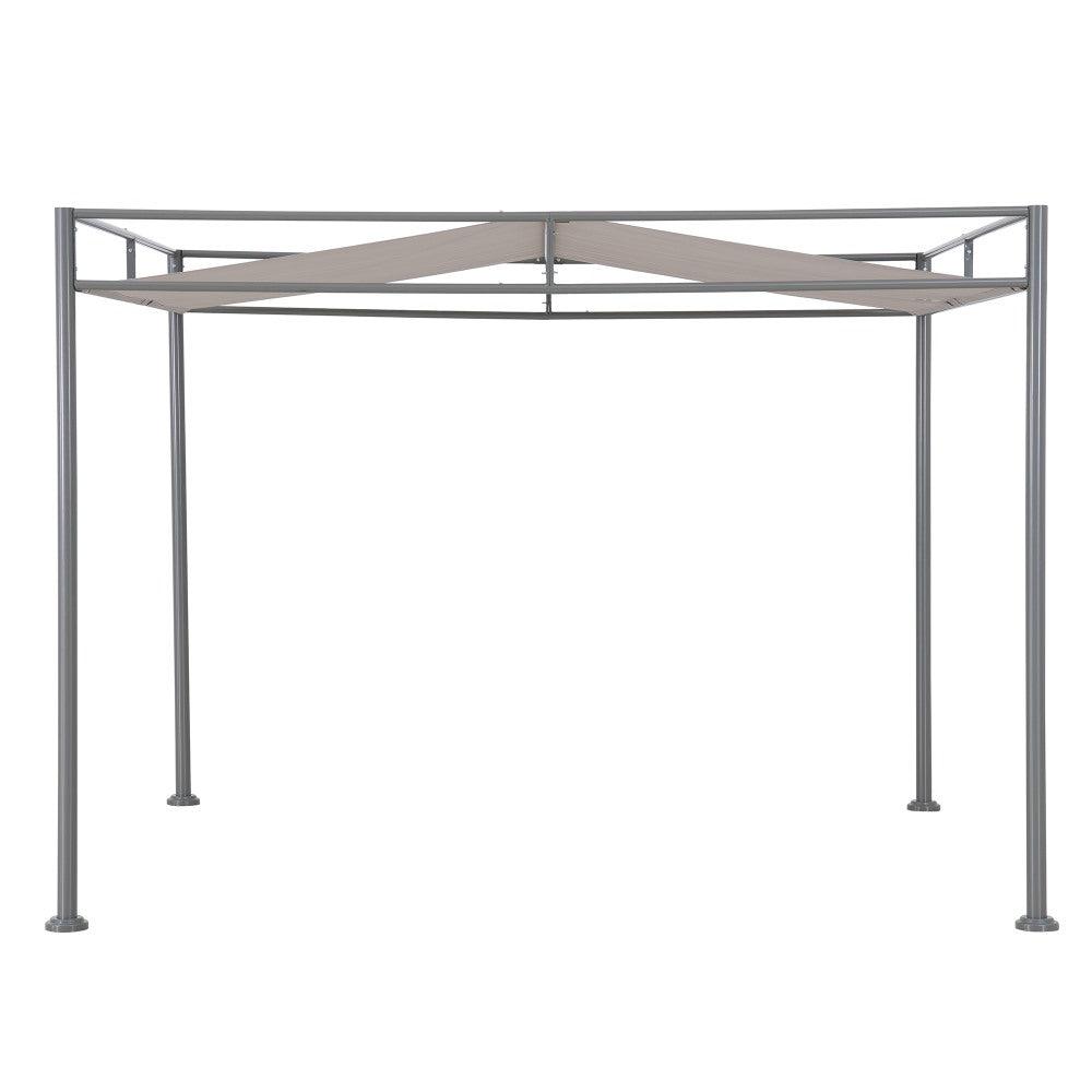 Sunjoy Darkeford pergola in Harbor Gray with a taupe sling canopy, studio view
