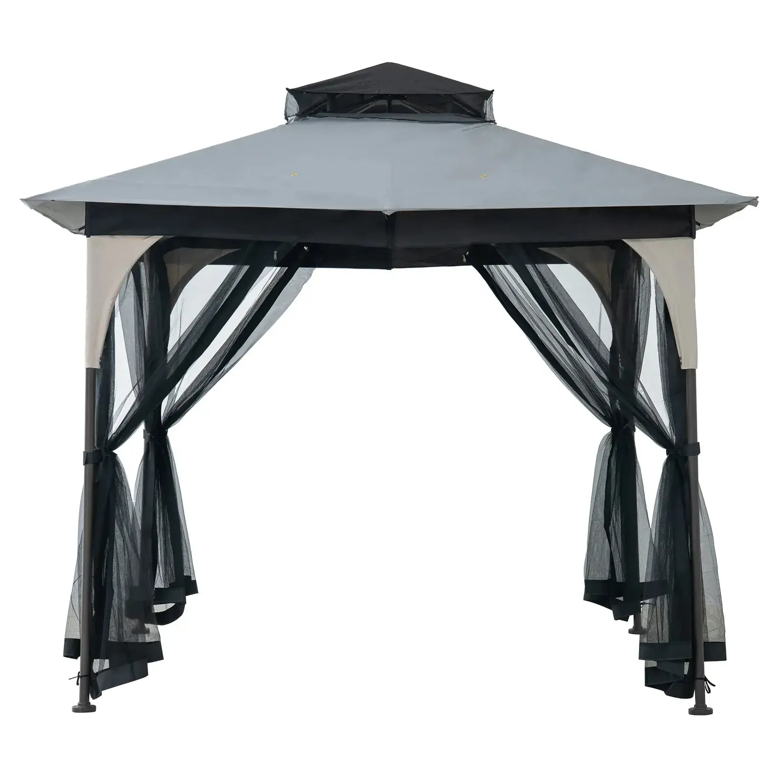 Sunjoy 9x9 garden soft top gazebo in light gray and black, studio view of the same frame in the alternative colourway