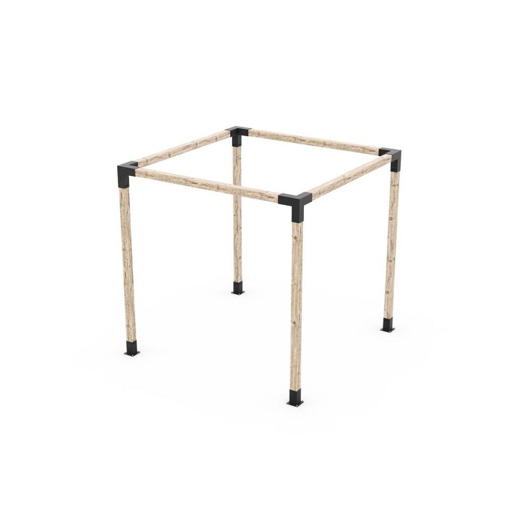 Toja Grid Any Size Pergola Kit assembled with black steel brackets on four 4x4 wooden posts, shown as a bare freestanding frame