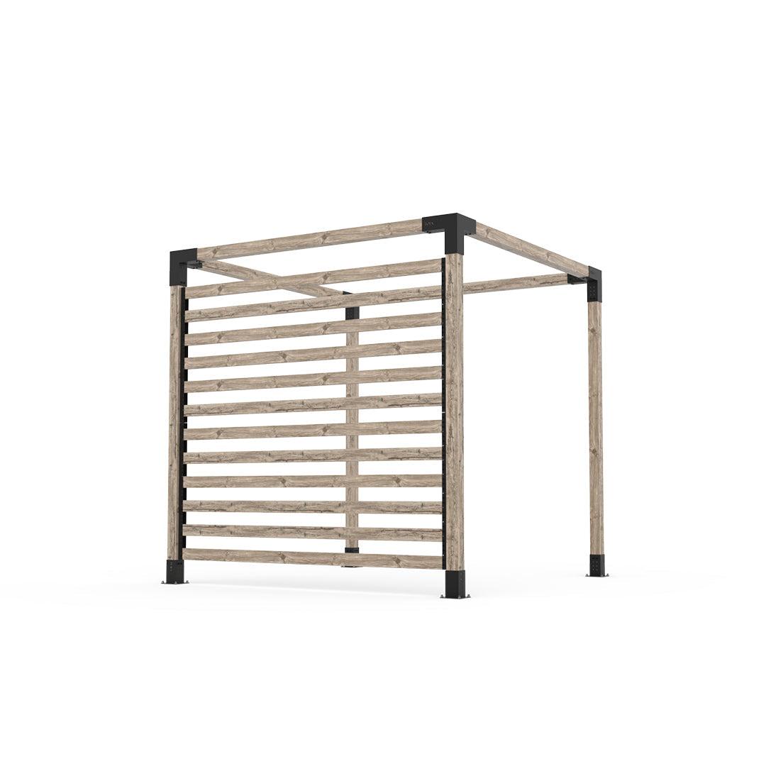 Toja Grid Any Size Pergola Kit with U Channels, timber frame with a spaced horizontal slat privacy wall held in black U channel brackets