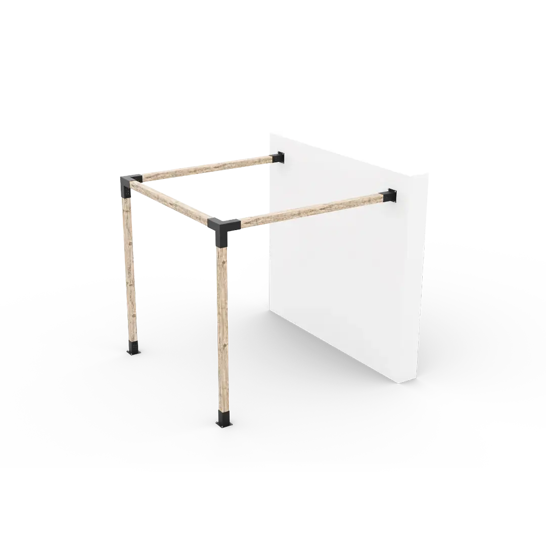 Toja Grid Any Size Wall Mount Pergola Kit with two free posts and black brackets fixed to a white house wall
