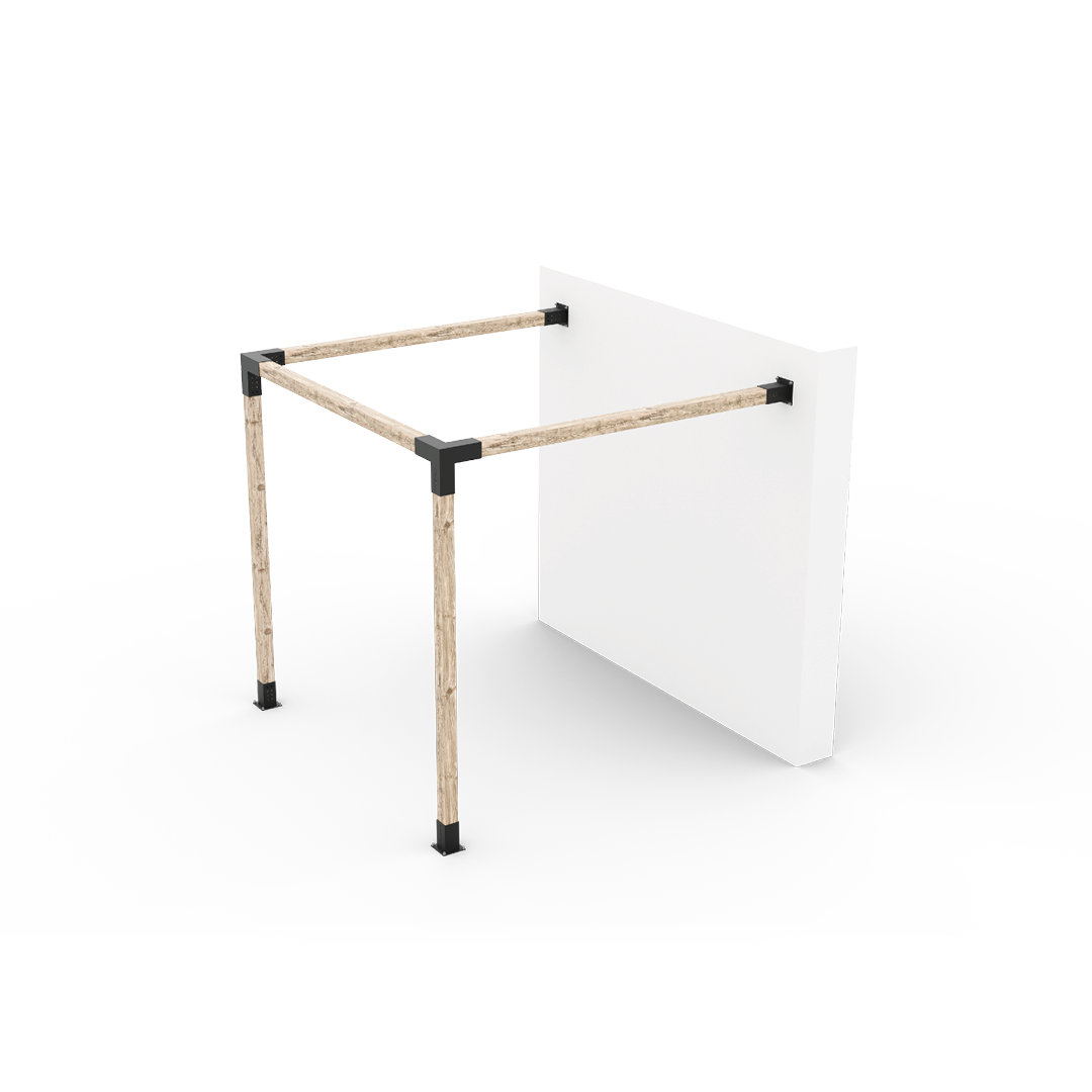 Toja Grid Any Size Wall Mount Pergola Kit with two free posts and black brackets fixed to a white house wall