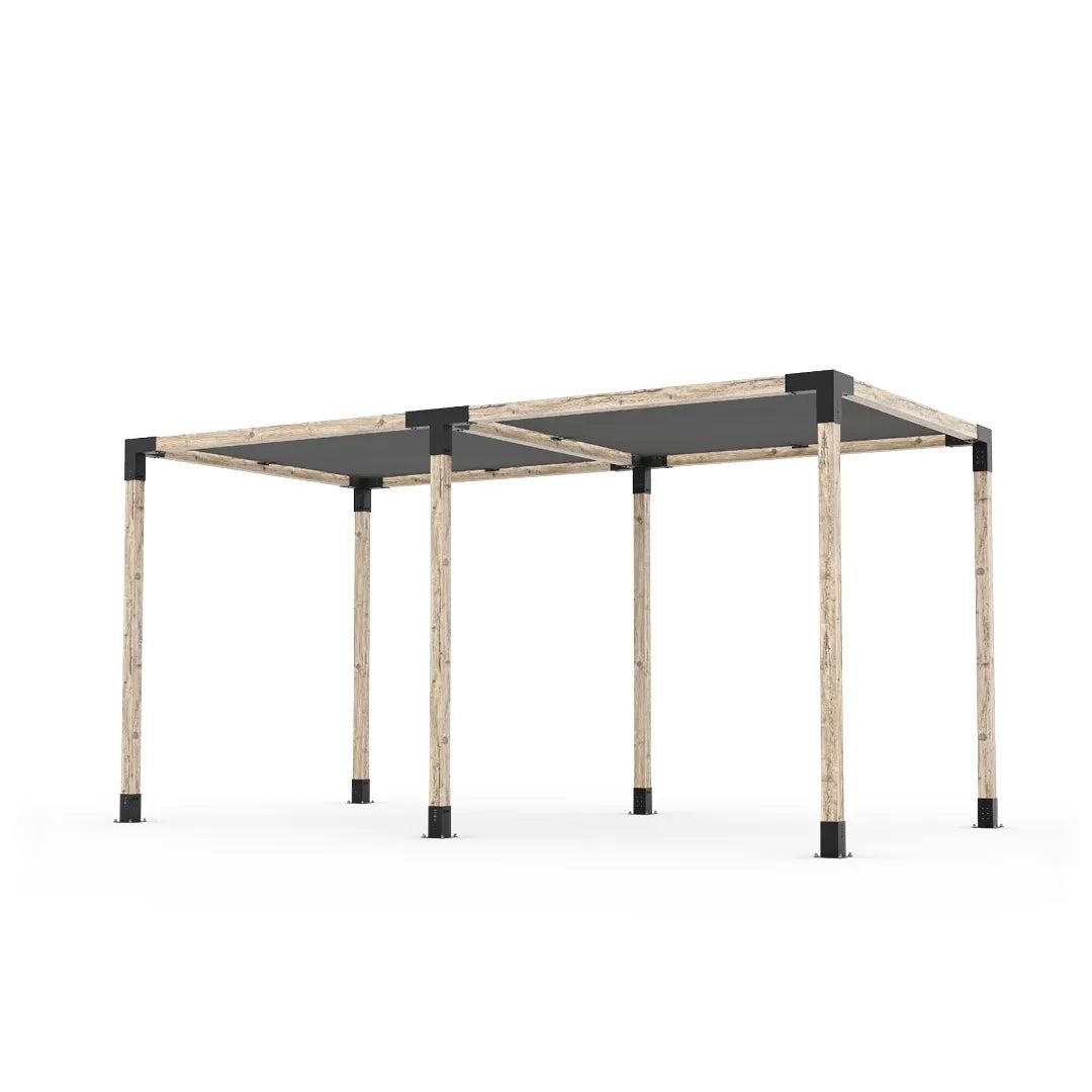 Toja Grid Double Pergola Kit with 2 Shade Sails, a two-bay timber frame with two graphite fabric sails tensioned across the top