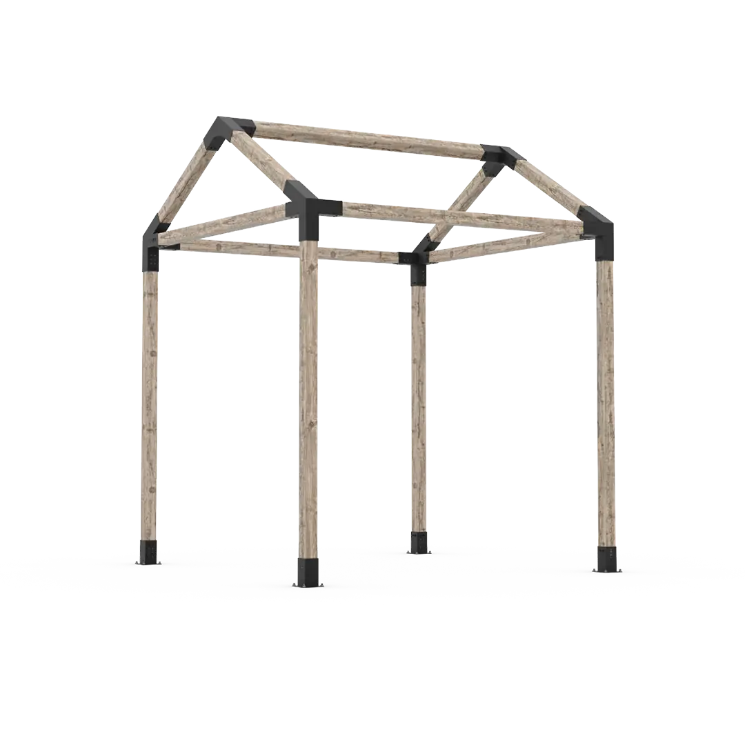 Toja Grid GRID 30 Single Pergola Kit assembled as a peaked gable timber frame on four 4x4 posts with black steel brackets
