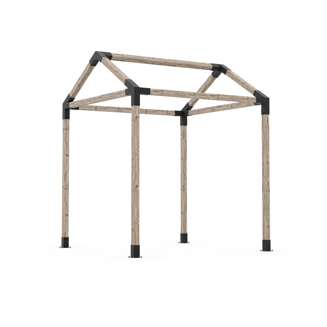Toja Grid GRID 30 Single Pergola Kit assembled as a peaked gable timber frame on four 4x4 posts with black steel brackets