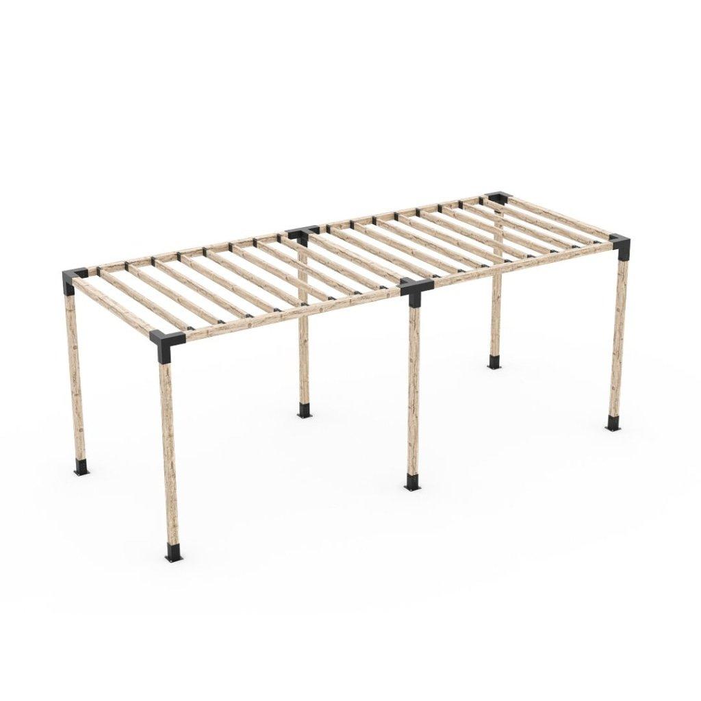 Toja Grid Double Pergola Kit with KNECT Top Rafter Brackets, a long two-bay timber frame with evenly spaced rafters