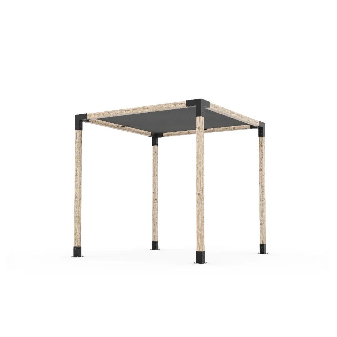 Toja Grid Pergola Kit with SHADE SAIL, timber frame with black brackets and a graphite fabric shade sail tensioned across the top