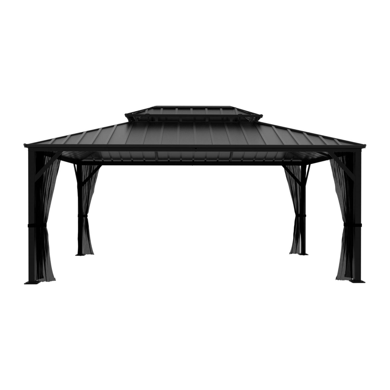 Veikous 12x16 black aluminum hardtop gazebo with a two-tier roof on a white background