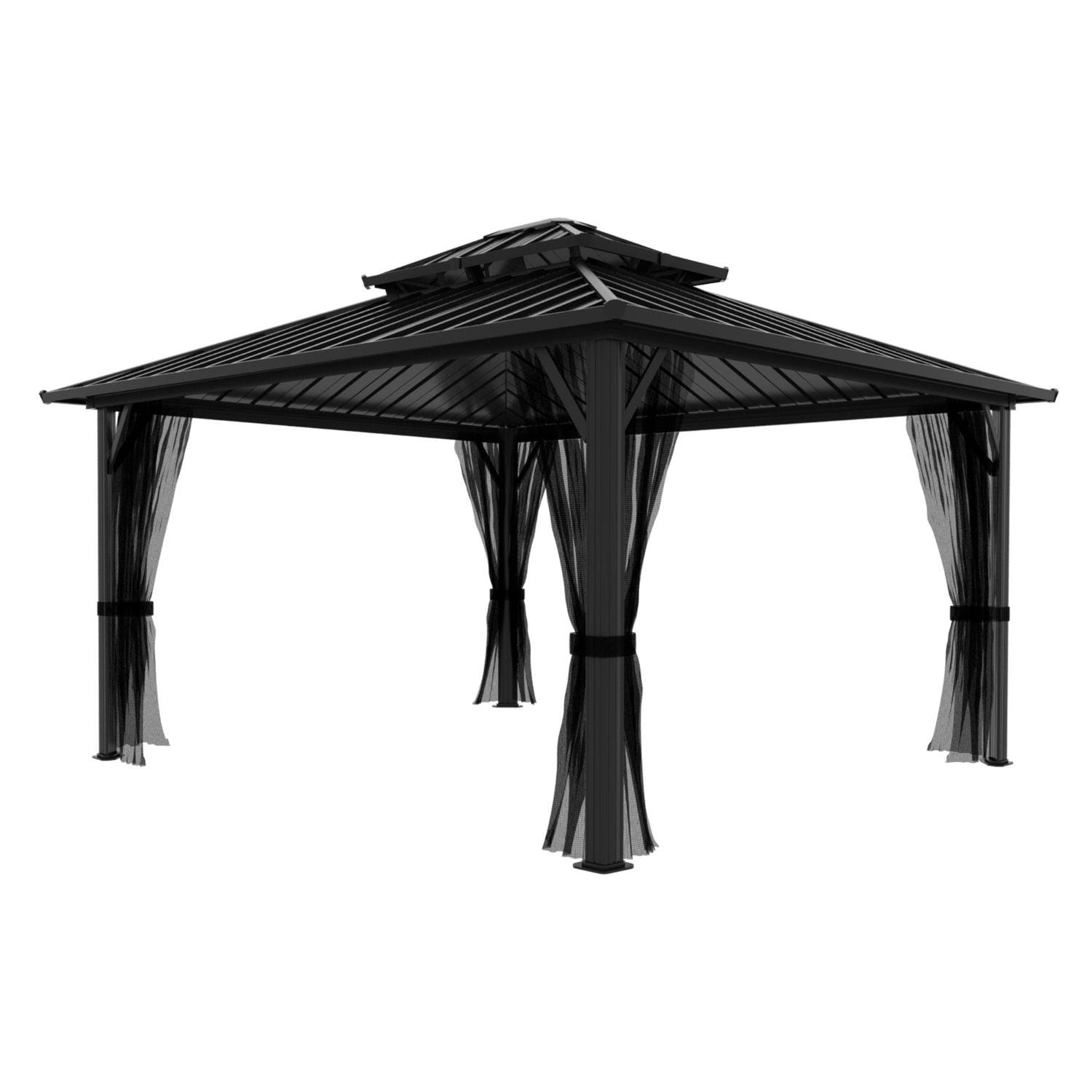 Veikous 12x12 aluminum double hardtop gazebo with netting on a white background