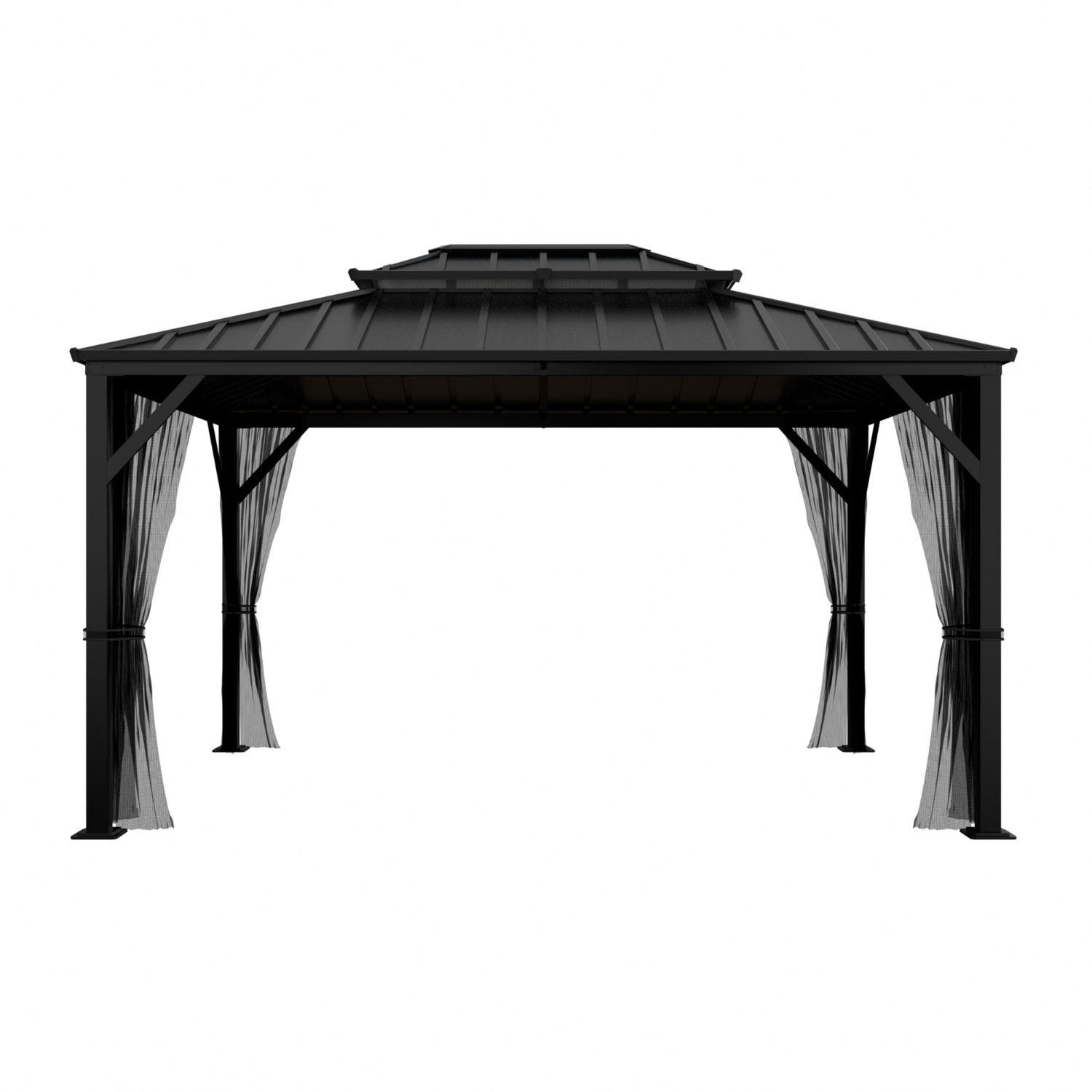 Veikous 10x12 hardtop gazebo with a galvanized steel roof and mosquito netting on a white background