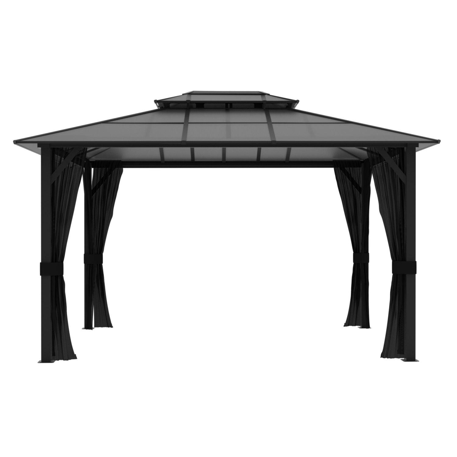 Veikous aluminum gazebo with a dark polycarbonate roof and black netting on a white background